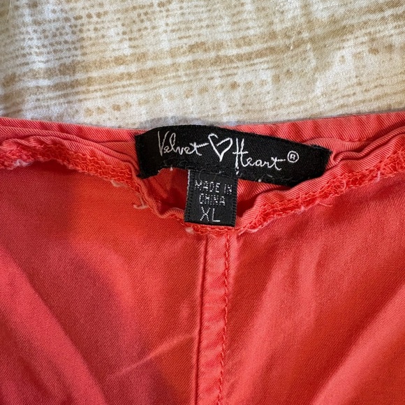 Velvet Heart coral red tencel tie front short sleeve size XL button detail shirt - Picture 6 of 9
